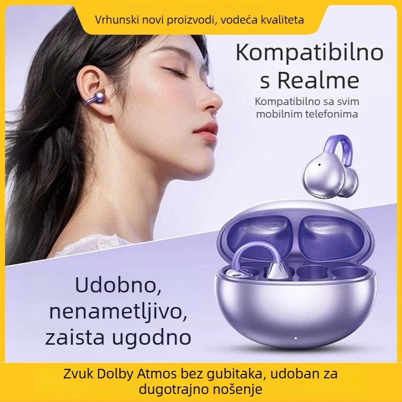 Bluetooth slušalice s koštanom vodljivosti, klipsa za uho, 2025 nova visoka klasa, otvoreni dizajn, dugi vijek baterije