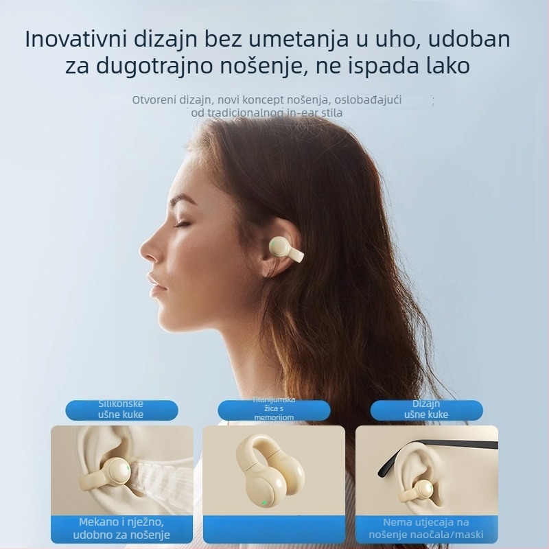 X51 Slušalice s kostnom kondukcijom, pravi bežični Bluetooth, klips za uho, unisex, za sport, redukcija buke