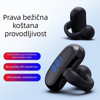 2024 Bežične slušalice s kostnom kondukcijom, klips dizajn, ne ulaze u uho, velika baterija, digitalni zaslon, pogodne za sport
