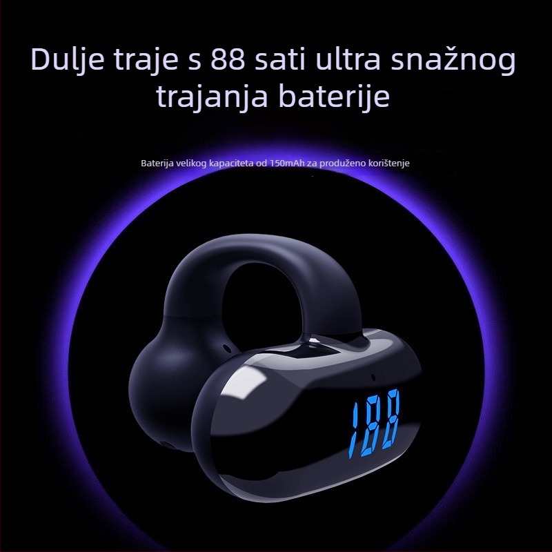 2024 Bežične slušalice s kostnom kondukcijom, klips dizajn, ne ulaze u uho, velika baterija, digitalni zaslon, pogodne za sport