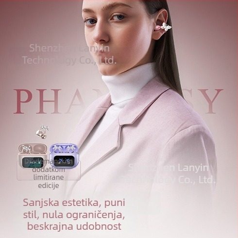 G08 Bluetooth slušalice u rosegold boji s mašnicom i dijamantnom kopčom – clip-on bežični stereo dodaci za uho
