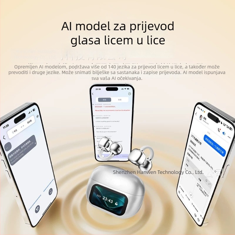 HY-C02 Bluetooth slušalice s klipom za uho, nisu u uhu, pametni kolor zaslon, bežične, dugi vijek baterije