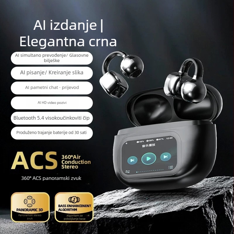 HY-C02 Bluetooth slušalice s klipom za uho, nisu u uhu, pametni kolor zaslon, bežične, dugi vijek baterije