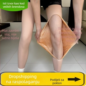 Leggings s efektom golih nogu, boja kože, odvojivi, dvostruko fleece podstava za jesen-zimu, debeli, seksi crne čarape