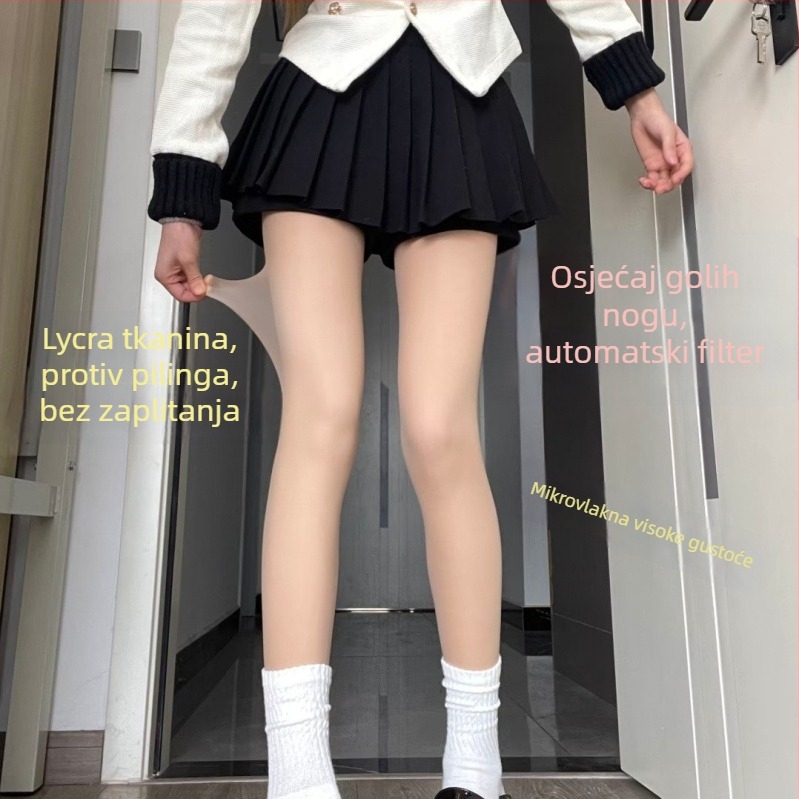 Leggings s efektom golih nogu, boja kože, odvojivi, dvostruko fleece podstava za jesen-zimu, debeli, seksi crne čarape