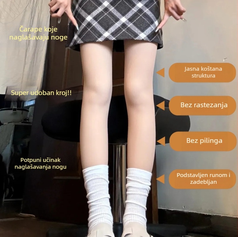 Leggings s efektom golih nogu, boja kože, odvojivi, dvostruko fleece podstava za jesen-zimu, debeli, seksi crne čarape