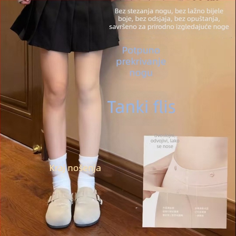 Leggings s efektom golih nogu, boja kože, odvojivi, dvostruko fleece podstava za jesen-zimu, debeli, seksi crne čarape