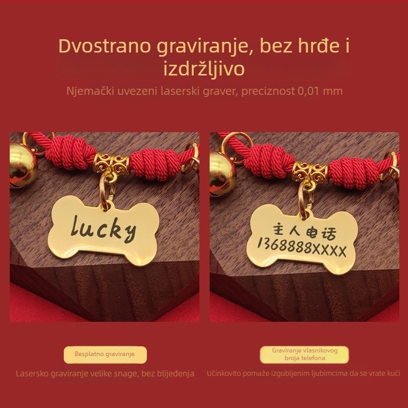 Gravirani kaiš za kućne ljubimce sa zvončićem i identifikacijskom oznakom za mačke i pse