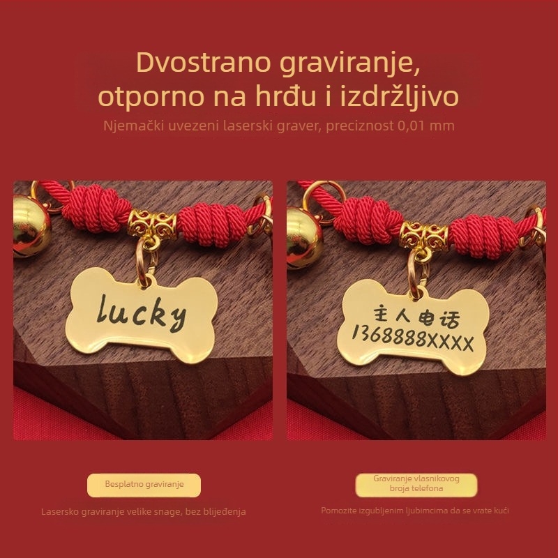 Gravirani kaiš za kućne ljubimce sa zvončićem i identifikacijskom oznakom za mačke i pse
