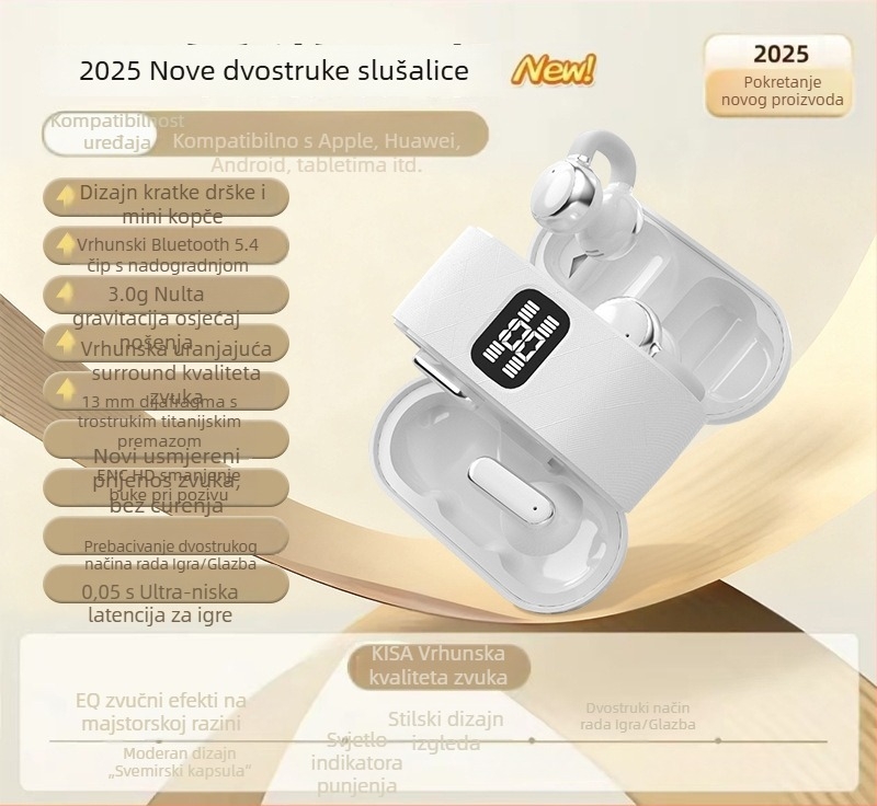 Četiri bežične Bluetooth slušalice s klipsom za uho, polu-in-ear dizajn, visokokvalitetan zvuk, dugotrajna baterija, stereo za dvoje