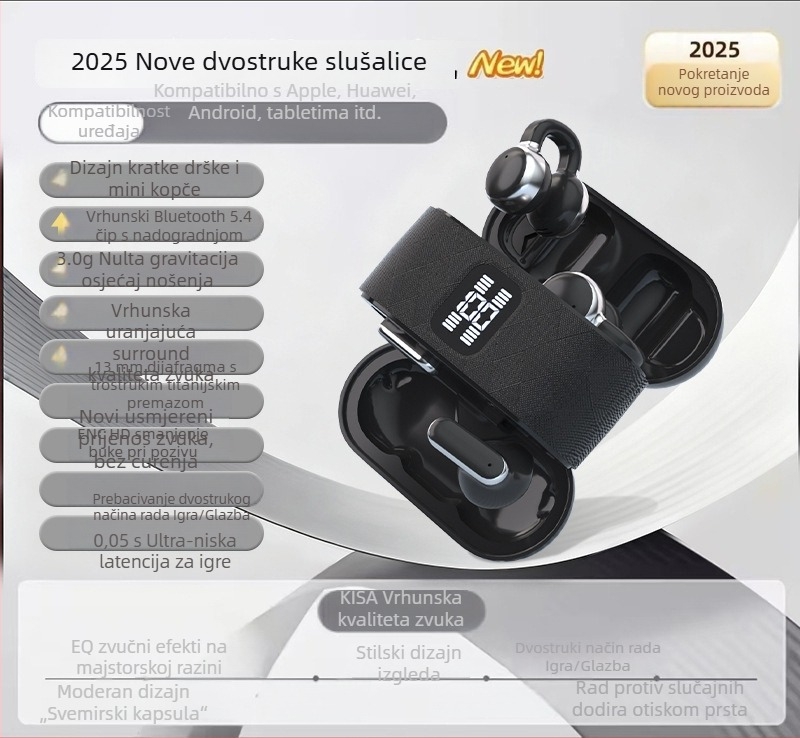 Četiri bežične Bluetooth slušalice s klipsom za uho, polu-in-ear dizajn, visokokvalitetan zvuk, dugotrajna baterija, stereo za dvoje