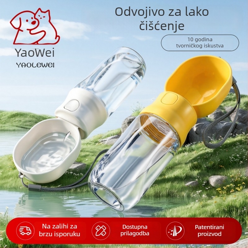 Dva u jednom: čaša za vodu i hranu za kućne ljubimce, prenosna dvostruka posuda za pse, bez prolijevanja, za putovanja