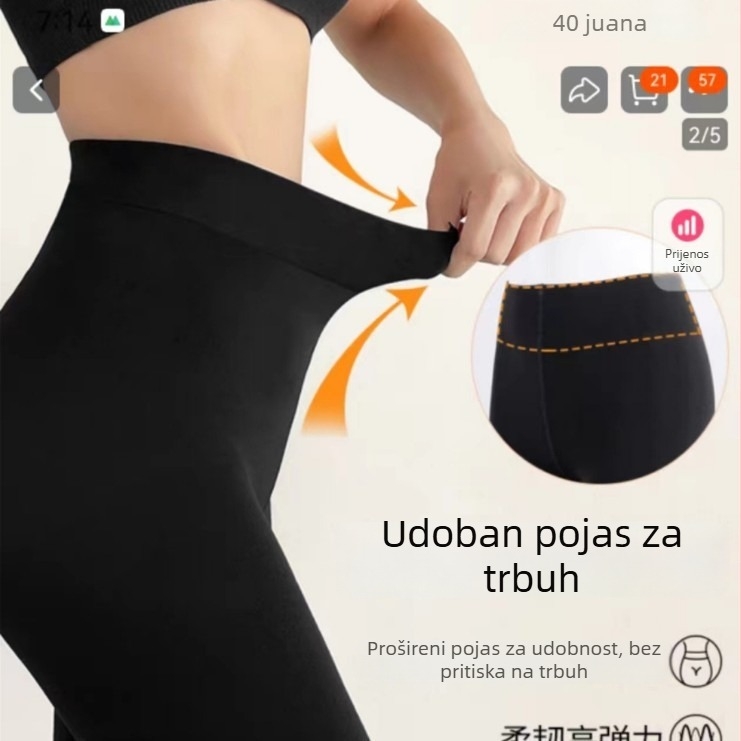 Matne neproziran zimske leggings s flisom, 160D, crne