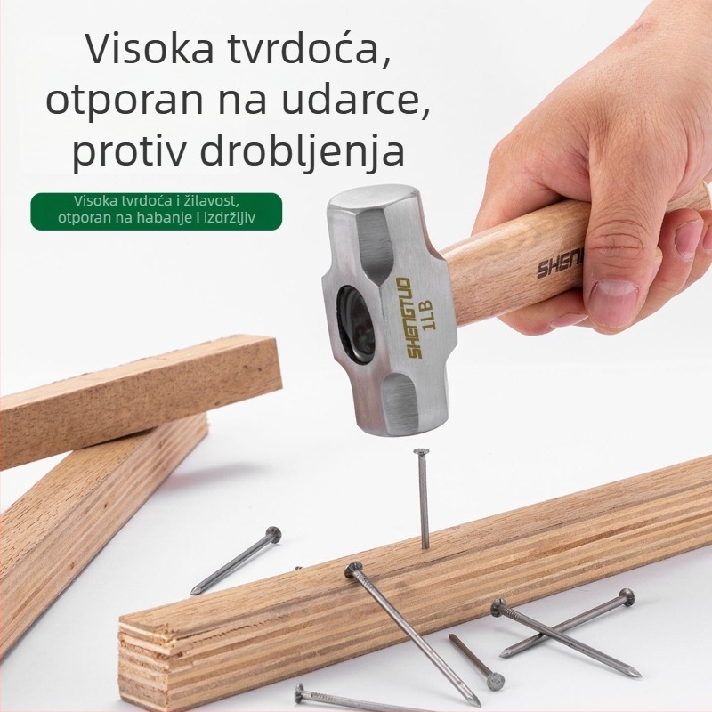 Mini čekić za automobil s drškom od drveta, čekić od visokougljičnog čelika, okrugla i kvadratna glava