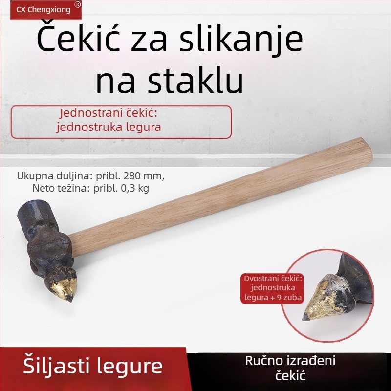 Set alata za slikanje na staklu — ručni čekić s legiranim vrhom i drvenom drškom, za ručno graviranje i sjenčanje