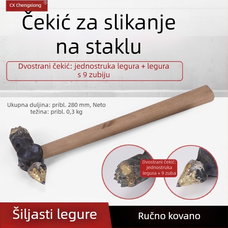 Set alata za slikanje na staklu — ručni čekić s legiranim vrhom i drvenom drškom, za ručno graviranje i sjenčanje