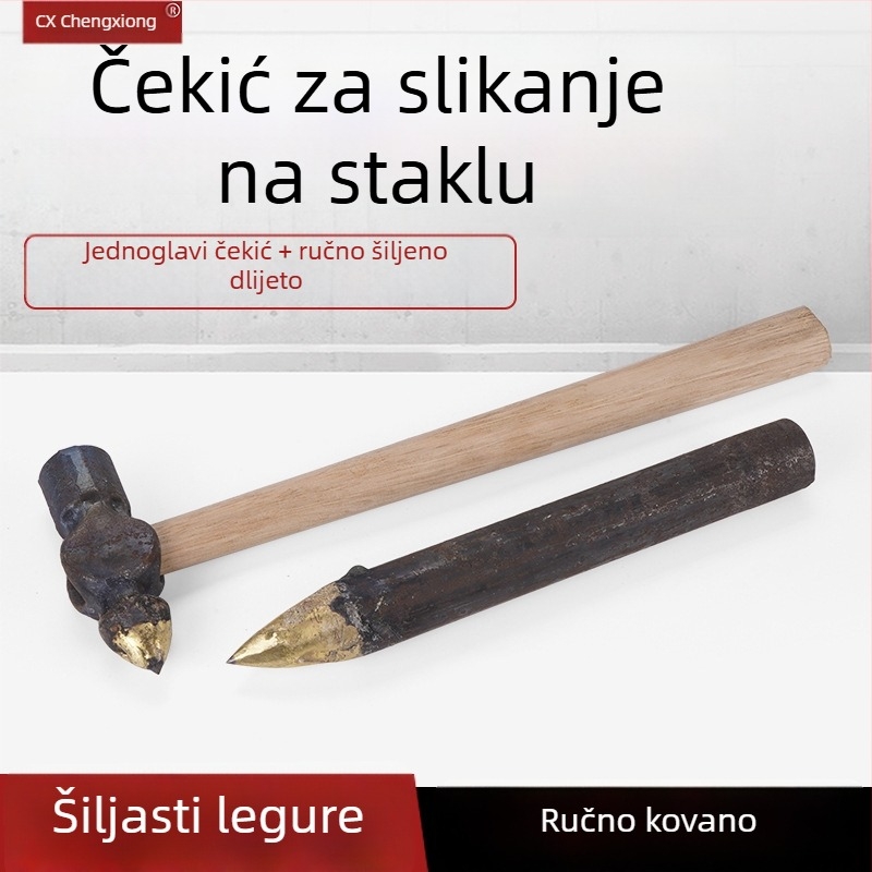 Set alata za slikanje na staklu — ručni čekić s legiranim vrhom i drvenom drškom, za ručno graviranje i sjenčanje
