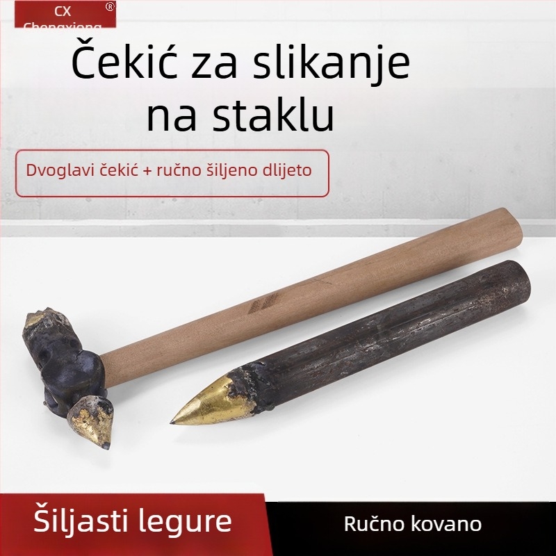 Set alata za slikanje na staklu — ručni čekić s legiranim vrhom i drvenom drškom, za ručno graviranje i sjenčanje