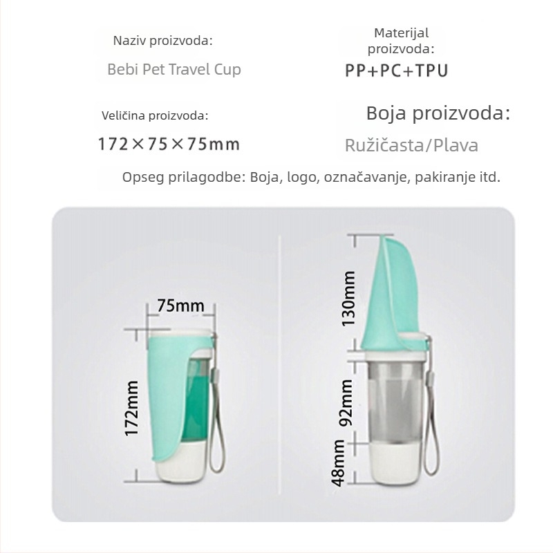 Beipetbei Čašica za vodu za kućne ljubimce — plastična boca s doziranjem, prilagođeni dizajn plastične kalupa