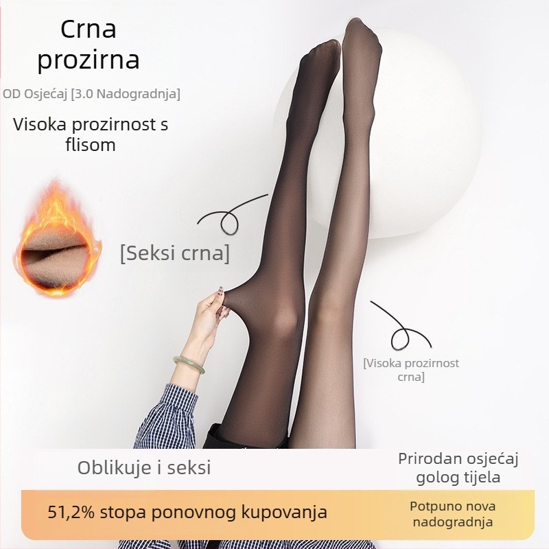 Ženske pantyhose s prirodnim izgledom golih nogu, crne prozirne, za vanjsku upotrebu, tople i laskaju siluetu