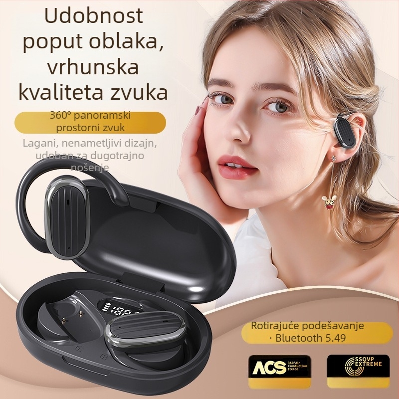 BS Bežične Bluetooth slušalice s kuka za uho, potlačenje buke, IPX5, trajanje baterije 4–8 sati, pozivi i glazba, digitalni zaslon, sportski stil