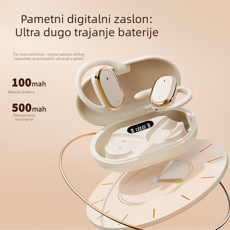 BS Bežične Bluetooth slušalice s kuka za uho, potlačenje buke, IPX5, trajanje baterije 4–8 sati, pozivi i glazba, digitalni zaslon, sportski stil