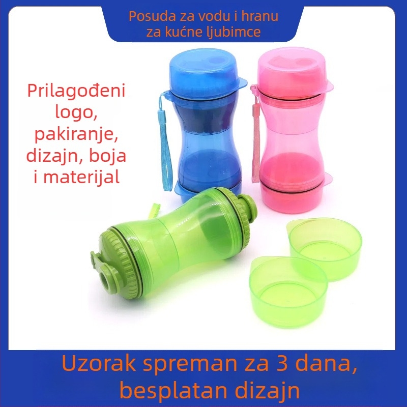 Prilagođeni putni čaš za kućne ljubimce — prenosna dvodijelna čaša za vodu i hranu, za izlaske, s mogućnošću loga