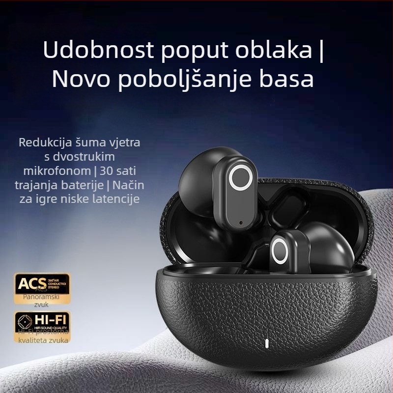 GT610 Bluetooth bežične slušalice s kožnom teksturom, model 2025, sportske, polu-in-ear dizajn, dugi vijek baterije, redukcija buke