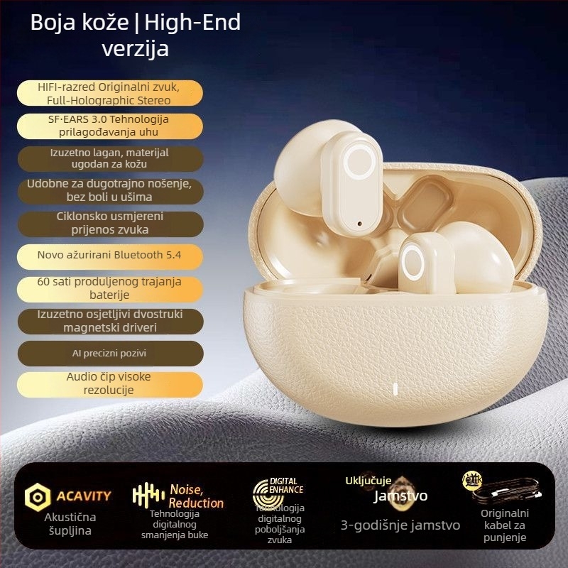 GT610 Bluetooth bežične slušalice s kožnom teksturom, model 2025, sportske, polu-in-ear dizajn, dugi vijek baterije, redukcija buke