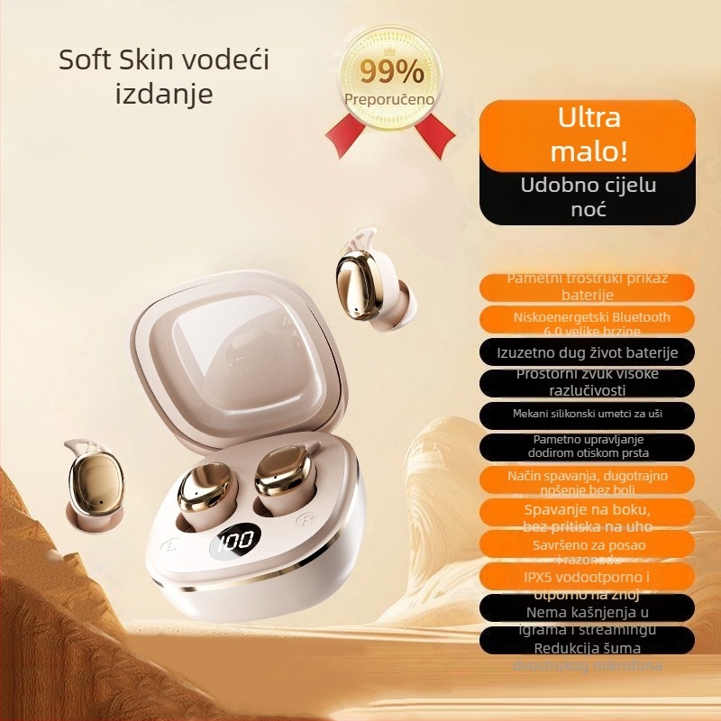 S601 Bluetooth slušalice za spavanje – Mini nevidljive, udobne za dulje nošenje, vodootporne, dvostrani stereo, Bluetooth 6.0, više od 8 sati trajanja baterije