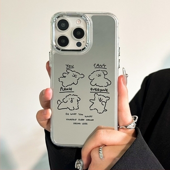 3-u-1 maska s ogledalom s crtićnim štenadom za iPhone 15 Pro, kompatibilno s iPhone 14, 13 i 12 Pro Max