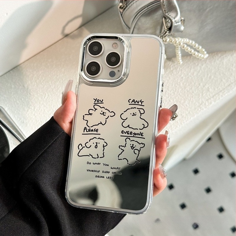 3-u-1 maska s ogledalom s crtićnim štenadom za iPhone 15 Pro, kompatibilno s iPhone 14, 13 i 12 Pro Max