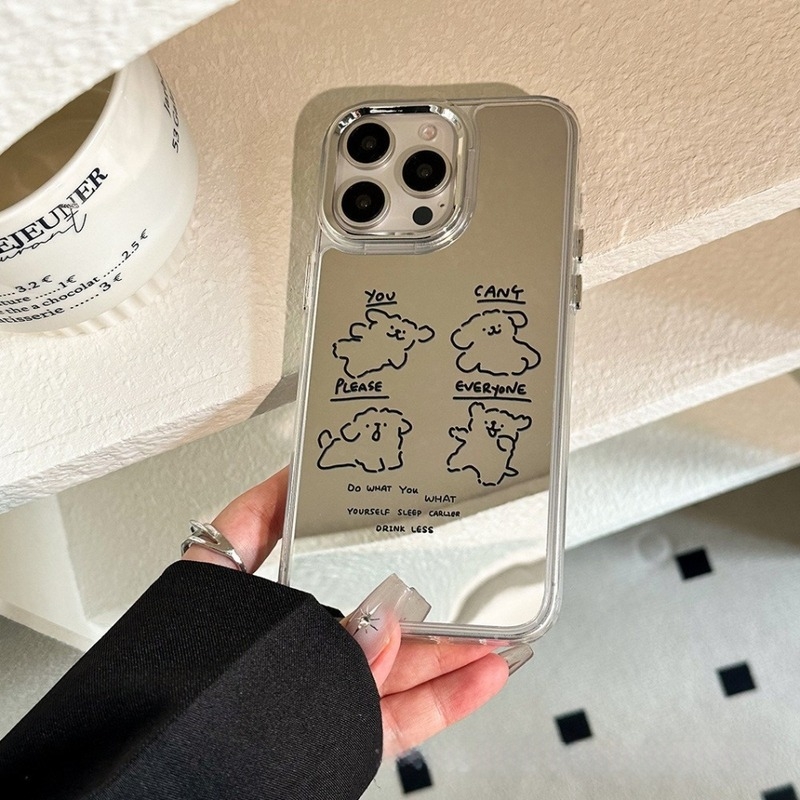 3-u-1 maska s ogledalom s crtićnim štenadom za iPhone 15 Pro, kompatibilno s iPhone 14, 13 i 12 Pro Max