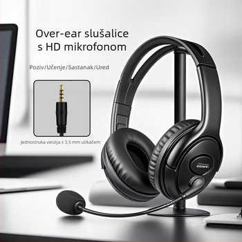 Slušalice za call centar s redukcijom buke, preko uha, USB mikrofonom — za podršku korisnicima i prijenos uživo