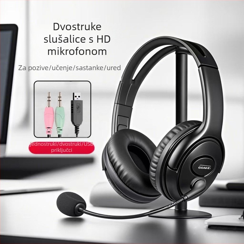 Slušalice za call centar s redukcijom buke, preko uha, USB mikrofonom — za podršku korisnicima i prijenos uživo