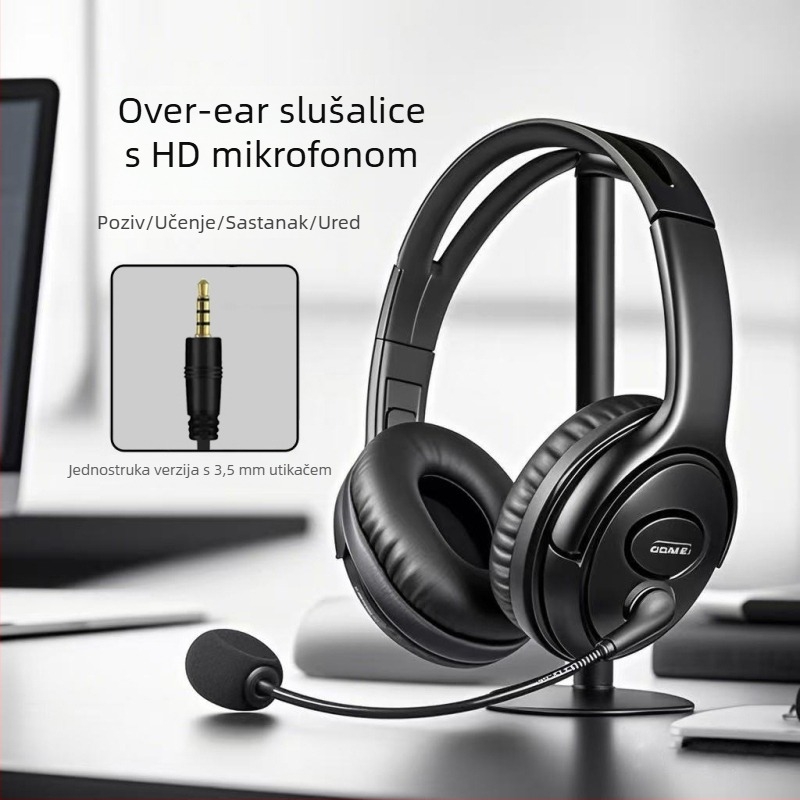 Slušalice za call centar s redukcijom buke, preko uha, USB mikrofonom — za podršku korisnicima i prijenos uživo