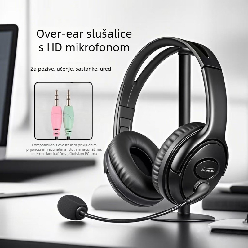 Slušalice za call centar s redukcijom buke, preko uha, USB mikrofonom — za podršku korisnicima i prijenos uživo