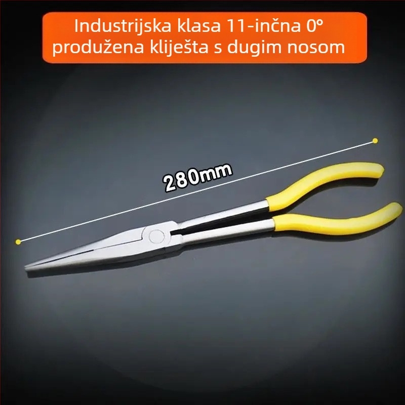 11-inčne dugačke klešta s igličastim nosom i zakrivljenim nosom – precizni čelični alat