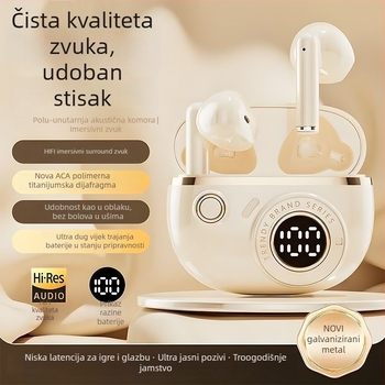 J08C In-ear Bluetooth slušalice — bežične zvuk, sportsko slušanje, redukcija buke, elegantan dizajn, dugotrajna baterija za live streaming