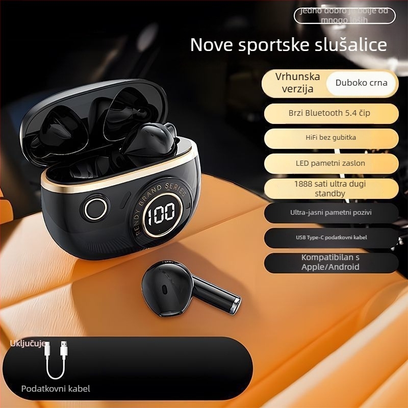 J08C In-ear Bluetooth slušalice — bežične zvuk, sportsko slušanje, redukcija buke, elegantan dizajn, dugotrajna baterija za live streaming