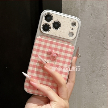 Futrola za telefon s ružičastim kariranim 3D konjem, inspirirana Instagramom, za iPhone 13 i iPhone 14 Pro, korejski stil