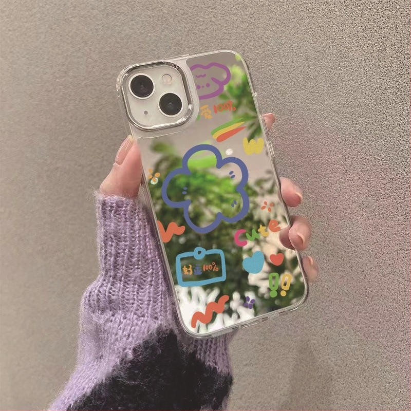 Korejskog stila silikonska futrola za iPhone 15 i iPhone 14 s ogledalnim cvjetnim uzorkom, prozirna verzija, puna zaštita XS, X i 11 Pro Max