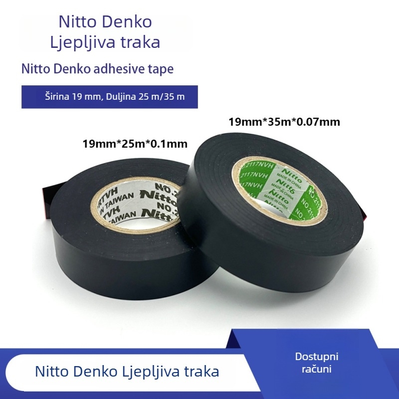Crna PVC električna izolacijska traka, ultra-tanka, vodootporna, vatrootporna, otporna na visoke temperature, 25 m x 19 mm, Nitto