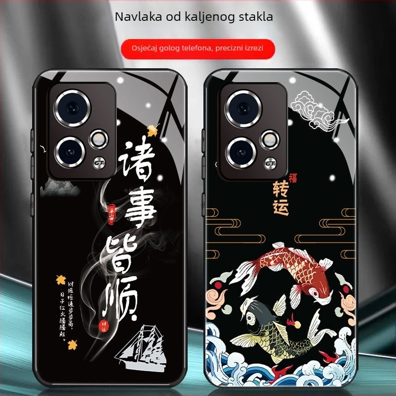 Staklena maska za Honor 90 GT, potpuno obuhvatna zaštita, muški dizajn, kineskog stila, moderan tekst, otporan na padove