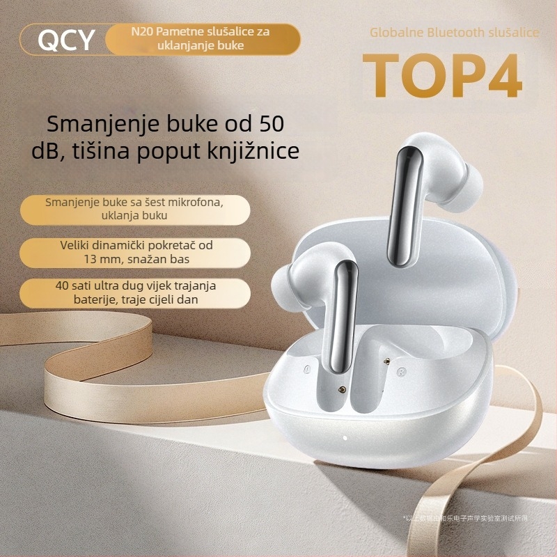 QCY N20 bežične ušne Bluetooth slušalice s adaptivnim aktivnim uklanjanjem buke do 50 dB, 6 mikrofonima za redukciju buke i dugim trajanjem baterije