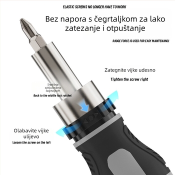 Industrijski odvijač s mehanizmom klizača, križnim i ravnim nastavcima, magnetski, kratka drška, kompaktan, vrh oblika mrkve