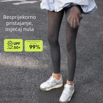 Ženske hulahopke s UV zaštitom i osvježavajućim učinkom, sive boje, lagane ljetne, bez šavova, blago prozirne, prozračne, duljina 9/10