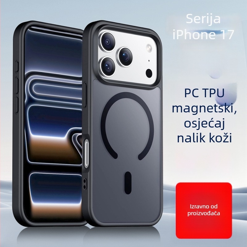 Mat zaštitni kućište za iPhone 17 Pro s teksturom kože, veliki otvori, magnetska zaštita od pada