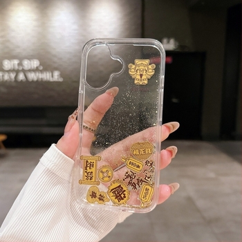 Prozirni acrilni kućište za iPhone sa zlatim bogom blagostanja, efekt tekućeg pijeska i glittera, zaštita od pada, kompatibilno s iPhone 11–14 Pro/Max