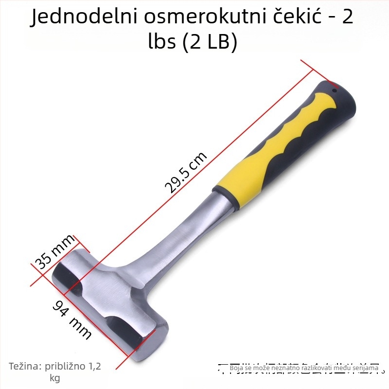 Monolitni osmerokutni čekić s drvenom drškom, glava od visokougljičnog čelika, izdržljiv alat za kućnu i građevinsku upotrebu